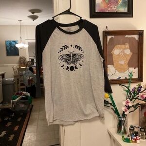 Women’s Black & Light Gray Long Sleeve Raglan Tee with Moth Graphic